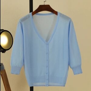 New Baby Blue Summer Knitted Cardigan Women